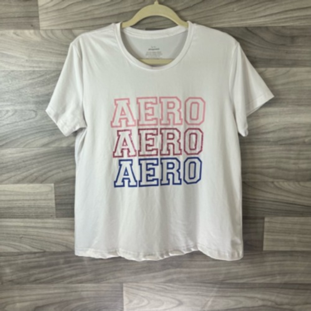 Aero Womens Aeropostale T-Shirt White Short‎ Sleeve Spellout Stretch Juniors XL